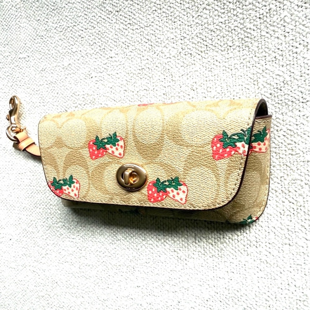 Coach Strawberry & Signature Print Glass case with String & Hook